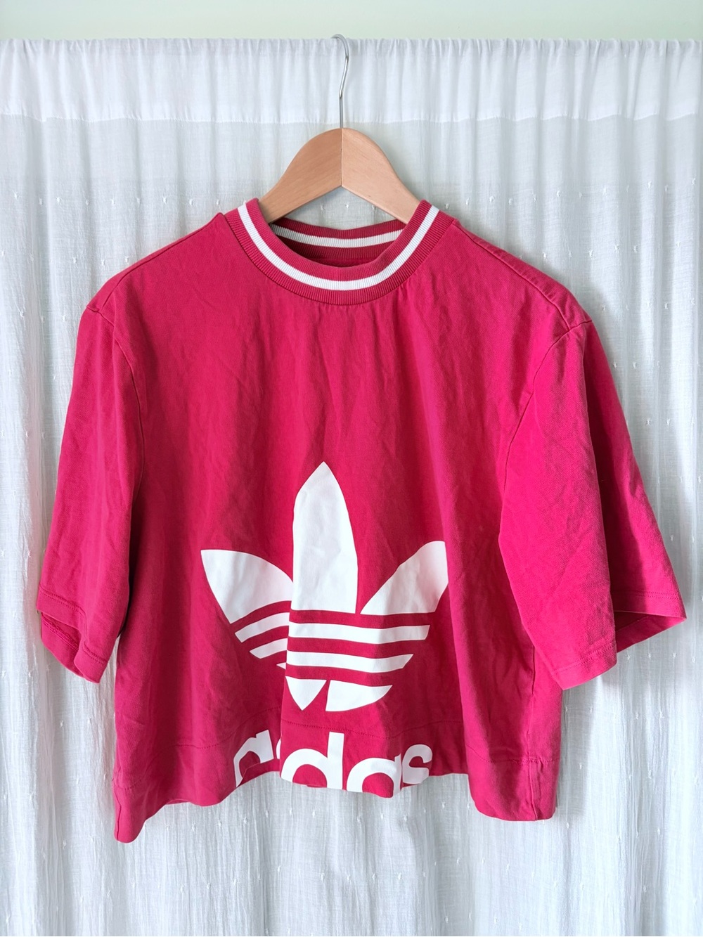 adidas Red Trefoil Crop Tee with White Logo
